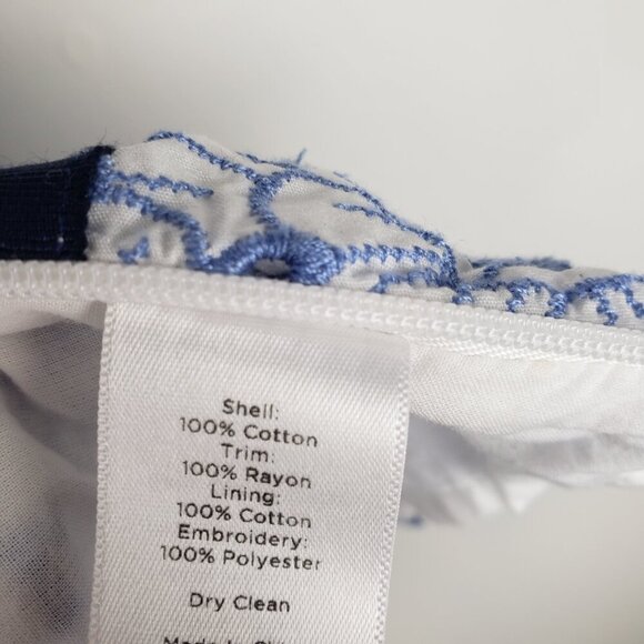 Talbots Applique Embroidered Eyelet Stripe Blue Floral Short Sleeve Top Size 14P - Picture 7 of 7